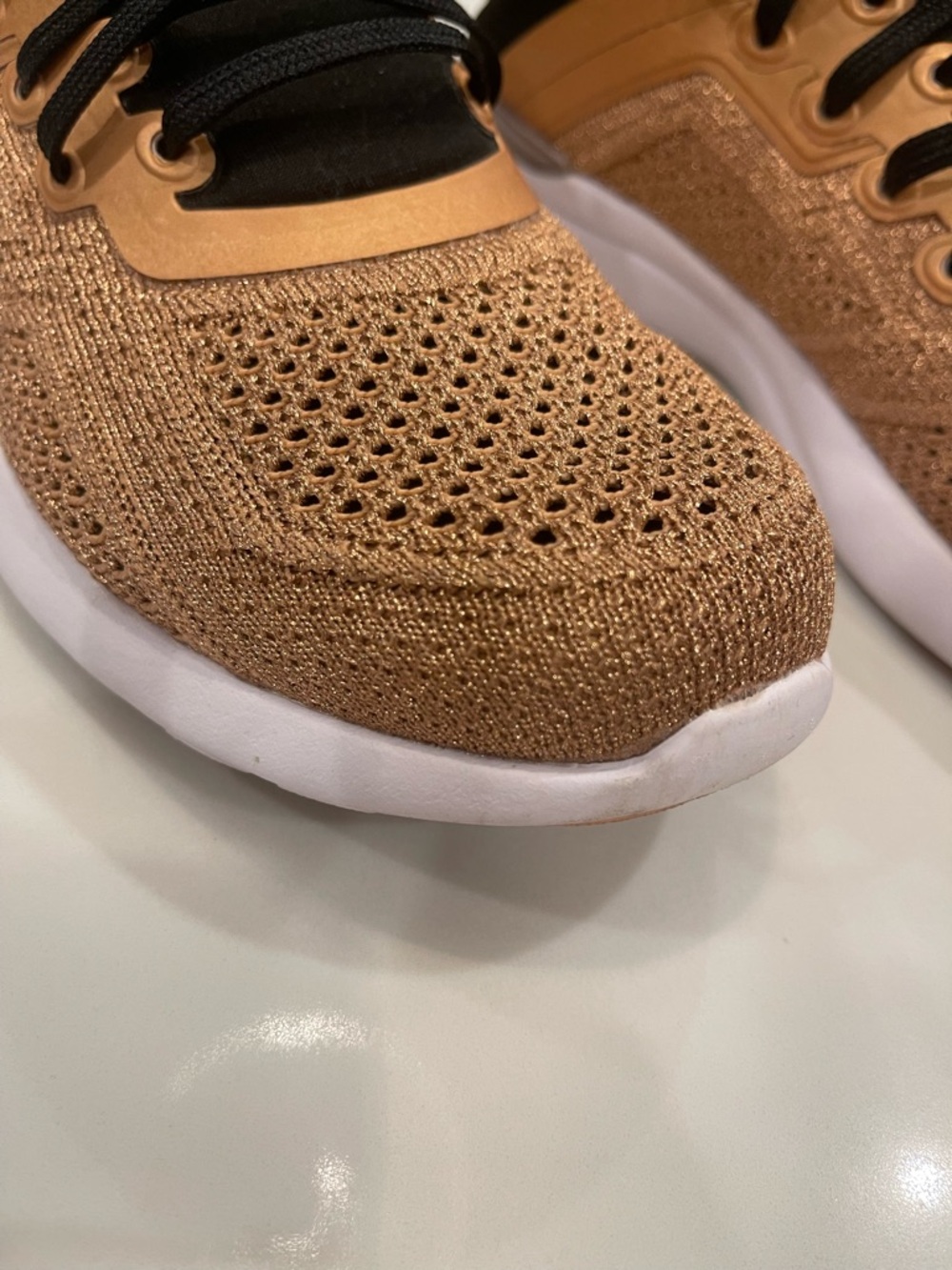 APL TechLoom Tracer women's sneakers in a rose gold and black knit colorway - Picture 4 of 16